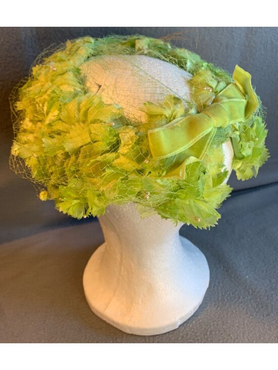 Unionmade Vintage Lime Green Floral Hat Veil Womens Size 22 Handmade USA main image 8